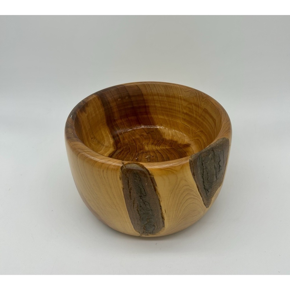 Handcrafted Hand Turned Wooden Bowl Round  Wood Nut Rustic Boho Live Edge 6 1/4"